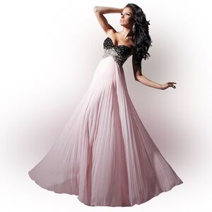 💫 Tony Bowls Blush Pink Black Beaded Corset Chiffon Prom Gown Dress Size 10 💫